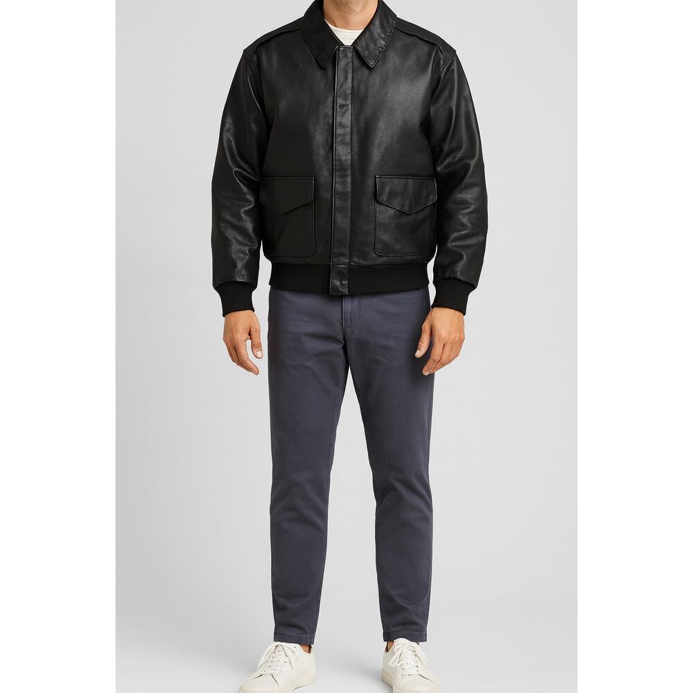 St John's bay vintage dark brown bomber flight jacket leather multi pocket L #